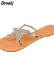 Beaded Gold Slippers Women Summer Beach Sandals Outdoor Cute Starfish Sandals Ladies Flip Flops Plus Size 43