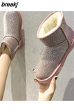 Women Glitter Boots 2023 Short Plush Woman New Warm Soft Ladies Ankle Boot Winter Fur Bling Platform Female Casual