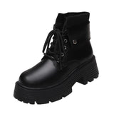 Boots Rock Shoes Woman Boots-Women Flat Heel Luxury Designer Round Toe Lace Up Winter Footwear 2023 Ankle Med Lolita