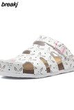 New Summer Buckle Cork Slipper 2023 Casual Women Beach Outside Non-slip Closed Toe Cut-outs Slides