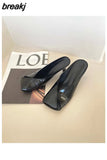 New Arrival Gold Outer Wear Slippers Women Fashion Slip On Square Toe Stiletto Mules Comfortable Heel Slide For Party