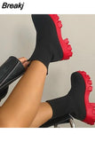 boots for women Platform black boots 2023 fashion woman Comfortable Short Boots Size 43 Breathable Booties Motorcycle
