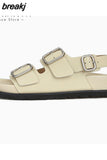 Size 35-40 Summer Shoes Real Leather Beach Ladies Flat Heel Shoes Fashion Casual Female Buckle Strap