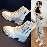 Leather Platform Ankle Boots Women Lace-Up Zipper Thicked Plush Snow Boots Woman Winter Non-Slip Warm Cotton Shoes