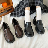 Loafers Women Platform shoes mary janes Casual Leather Slip On Ladies shoes Black Fashion Spring Autumn College