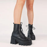 Dropship Female Motorcycle Boots Square Heel Square Toe Zip Black Ankle Boots Platform Comfy Street Jungle boots Woman