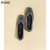 Square Toe Single Shoes Women Flat Shoes Fly Knitted Shoes Comfortable Sole Spring Summer Plus Size