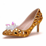 Quee Cinderella Glass Slipper Sexy 7cm Pointed High-Heels Rhinestone Sequins Bridesmaid Wedding