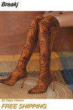 Women's Over-the-knee Boots Winter Fashion Leopard Stiletto Point-toe High Boot Female Plus Size Luxury Designer Shoes