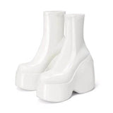 Furtado 2022 Women's wedges Boots 6cm Platform squareToe strange style 14cm Height Short ankle Boots red stretch boots