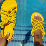 Size Women Sandals 2023 Summer Flat Women's Shoes Black Hemp Rope Set Foot Beach Sandals Outdoor All-match Casual