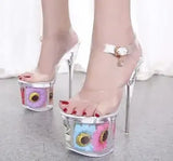 Women Slippers Summer Sun Flower Sexy Crystal Slippers Thin Heels 17cm Transparent Sandals Cool Size 34-43 Wedding