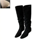 High Boots LadySlip On Simple Pleated Stretch Suede Winter Botas Big Circumference Spring Autumn Woman Boots Large