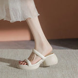 Breakj Real Soft Leather Elegant 2024 Simple Thick Bottom Increased A Word Drag Female Summer Fairy High Heels Outside Wear Beach