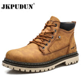 Men's Leather Boots Classic Men Warm Fur Snow Boots Outdoor Brand Punk Men Motorcycle Boots Lace Up Men's Tooling