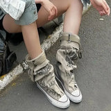 Cowboy Sneakers Women's High Boots New Canvas Flats Shoes Trend Autumn Ankle Boots New Rock Botas Mujer