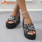 Wedge High Heeled Women Sandals New Arrived 2023 Bling Sequin Lady Slipper Peep Toe Comfort Walk Causal Sandals Plus