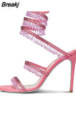 Crystal Ankle Strap Women's Sandals Peep Toe High Heels Shoes Summer Gladiator Sandals Women Luxury Designer