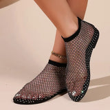 Women's Flat Sandals Rhinestone Fishing Net Sandals Flat Bottom Footware Roman Flat Party Shoes Zapatillas