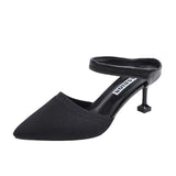 Slippers Women Knitted Elastic Mesh High Heels Mixed Colors Party Shoes Thin Heel Shallow Slides Summer Shoes Large