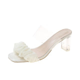 New Korean Version Of Fairy Style Transparent Thick Heel Square Head Pleated Sandals Summer High-Heeled