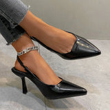 Women's Summer New Sexy Pointed Toe Simple Solid Color High Heels PU Leather Outdoor Casual Party Dress Women's