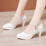 Platform High-Heeled Shoes Lacquered Leather Buckle Model Catwalk Etiquette Women's Shoes New Pointed Stilettos Professional Work