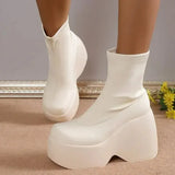 Shoes for Women 2023 New Round Toe Boots Plus Size Punk Gothic Shoes Comfortable Wedge Female Ankle Boots Botas