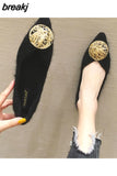 Metal Buckle Mink Fur Ballet Flats Women Pointed Toe Warm Plush Loafers Female Outdoor Winter Mules Shoes Big size