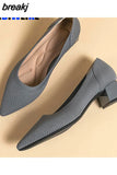 4cm Spring Summer Women's Large Shoes High Heels Solid Color Knitted Breathable Rubber Non slip Sole Latex Insole Work