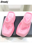 Platform Women Slippers Summer Square Toe Brand Satin Sandals WomenSexy High Heels Shoes Beach Sandals Flip Flops