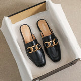 mules fashion design Flat Square Toe Chain Backless Shoes Summer outdoor and indoor office wear White black slipper