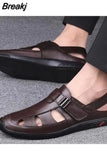 Summer Men Sandals Cozy Hollow Non-slip Soft Lighted Breathable All-match Wearable Fashion Work Shoes Casual Leather