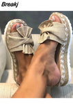 Women Bowknot Sandals 2023 Summer Casual Daily Comfy Slip On Platform Sandals Women's Toe Breathbale Weave