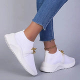Knitting Flats Shoes for Women 2023 Autumn Fashion Chain Sports Shoes Woman Platform Slip on Socks Sneakers Plus