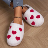 Women's Warm Lambswool Slippers Heart Printed Plush Home Slippers Shoes for Women Non Slip Soft Bottom Slides