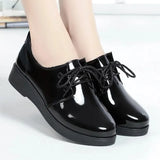Hot High Quality Women Oxfords Flats Platform Shoes Patent Leather Slip-on Pointed Creeper Black Brogue Loafers