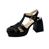 Hollow Out Roman High-Heeled Women Summer Season New Fashion Square Head Back Empty Thick With One Word Buckle Sandal
