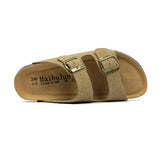 2023 New Summer Men Cork Slipper Casual Beach Double Buckle Non-slip Outside Nubuck Leather Slip on Slides
