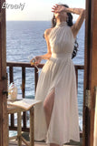 Elegant Even Party Dress Office Lady Fairy Sleeveless Midi Dress 2023 Summer Solid Turtleneck One Piece Dress Korea