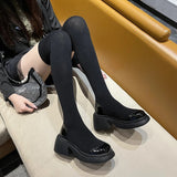 Autumn Winter Stretch Over The Knee Boots for Women Thick Heels Knitted Sock Boots Woman Slip On Platform Long