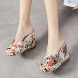 Breakj Size Women's Shoes A Word New Round Head Casual Flowers Thick Bottom Fish Mouth Slope Outside Wearing Cool Slippers