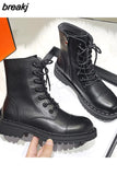 Leather Black Platform Boots for Women Heels Designer Shoes Woman Booties Ankle Boots Female Chunky Shoes Women 2023