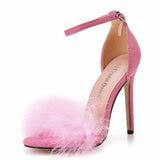 Breakj Feather High-Heeled Sandals 45 Yards 46 Yards Pink Light Mouth With Fish Mouth High Heel Sandals