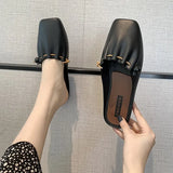 Women Slipper Square Toe Loafer Fabric Closed Toe Pleated Slip-on Slides Woman Sandals Slides flat Mules