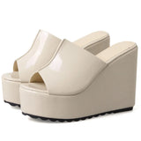 INS Hot Sale Ladies Pumps Solid Slip On Open Toe Platform Sandals Women Wedges Casual Concise Outside Shoes