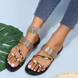 Breakj Large Size Flat Slippers Women's Classic Bright Diamond One-Line Casual
