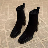 Women's Boots Square Toe Solid Shoes for Women Trend Outdoor Short Tube Boots Square Heel Zippered High Heels Zapatos De