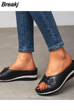 Women Slippers 2023 Summer Platform Wedge Sandals Women Outdoor Casual Beach Shoes Women Closed Toe Flat Slippers Plus Size