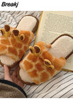 Shoes Women Winter Indoor Warm Cotton Closed Toe Slippers Home Cartoon Giraffe Plush One-word Slippers Chinelos